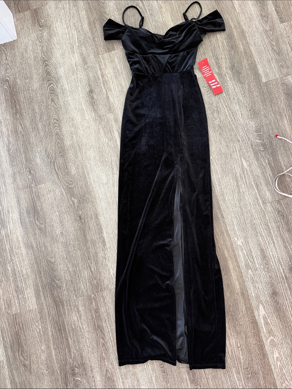 Y2K floor length formal dress off the shoulder black velour velvet XS